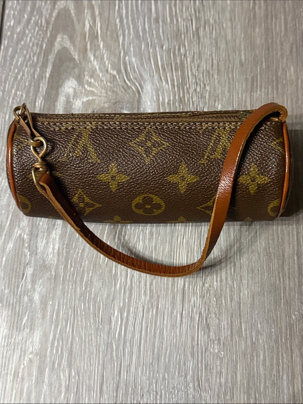 Louis Vuitton Mini PapillonMonogram Canvas Cylindrical Wristlet in Brown and Tan